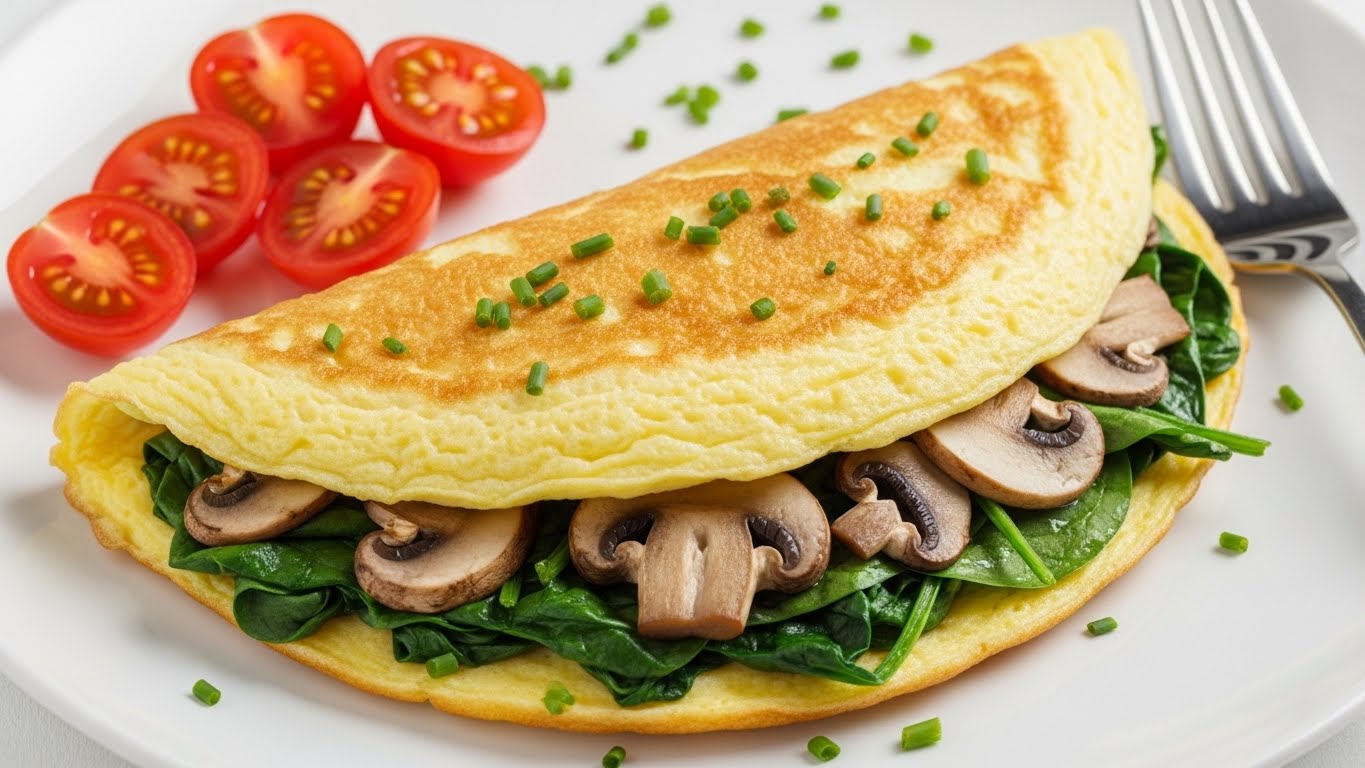 Omelete de Claras com Espinafre e Cogumelos