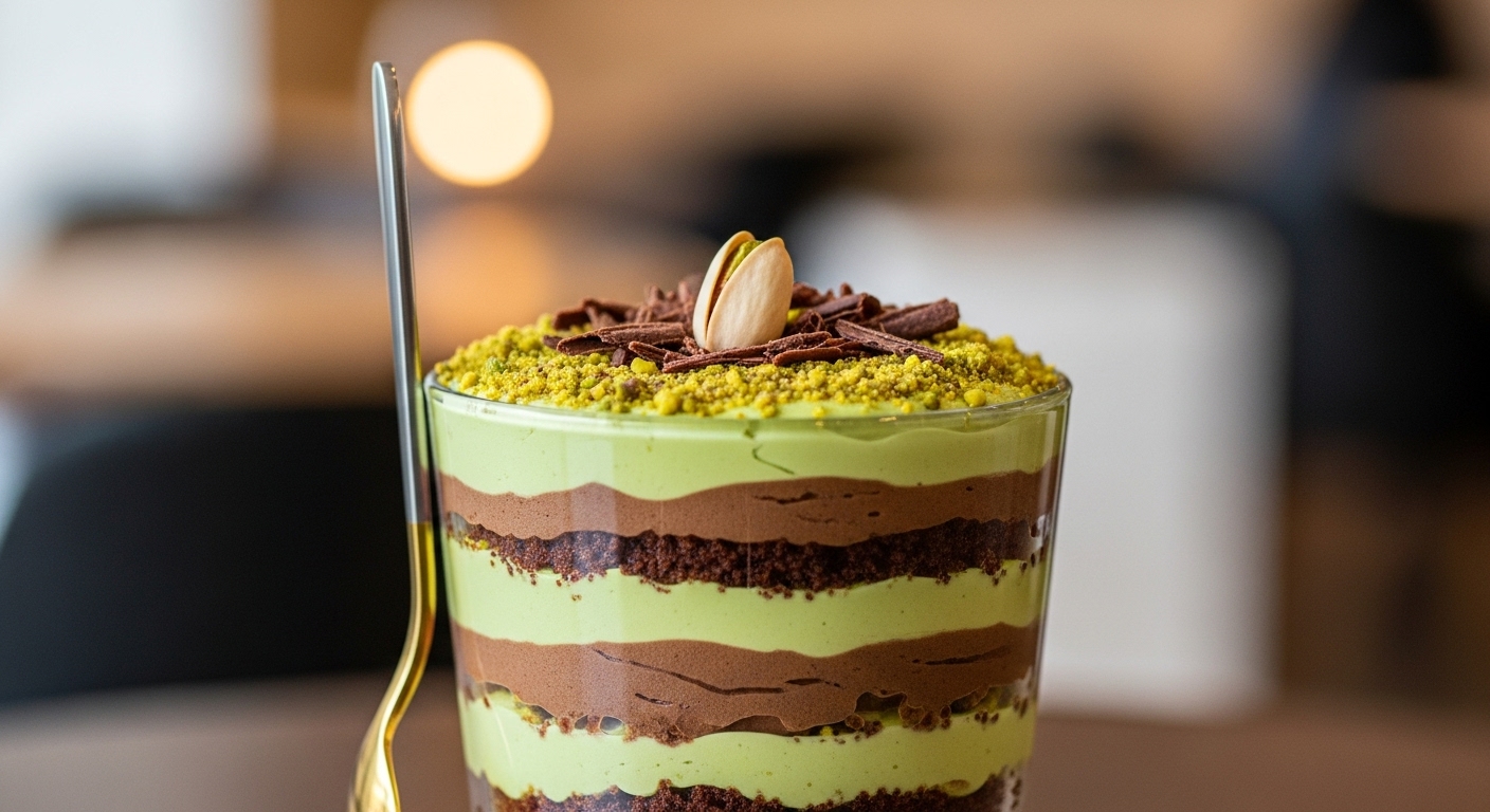 Pavê de Pistache com Chocolate Meio Amargo