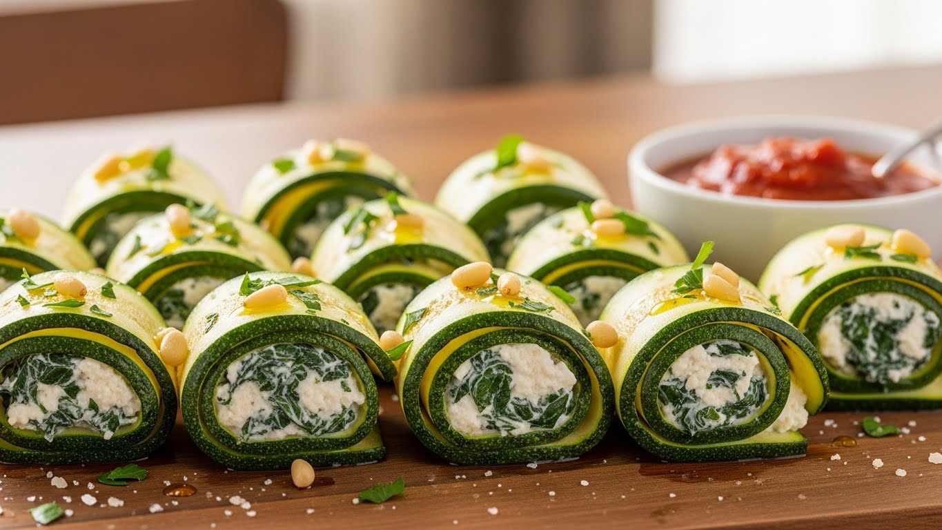 Rolinhos de Abobrinha com Ricota e Espinafre
