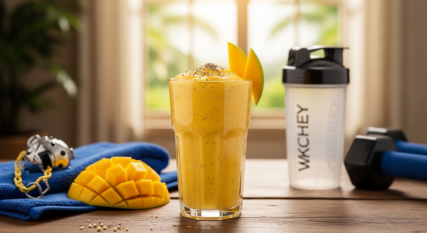 Shake de Manga e Whey (Pós-Treino): Tropical e Revigorante