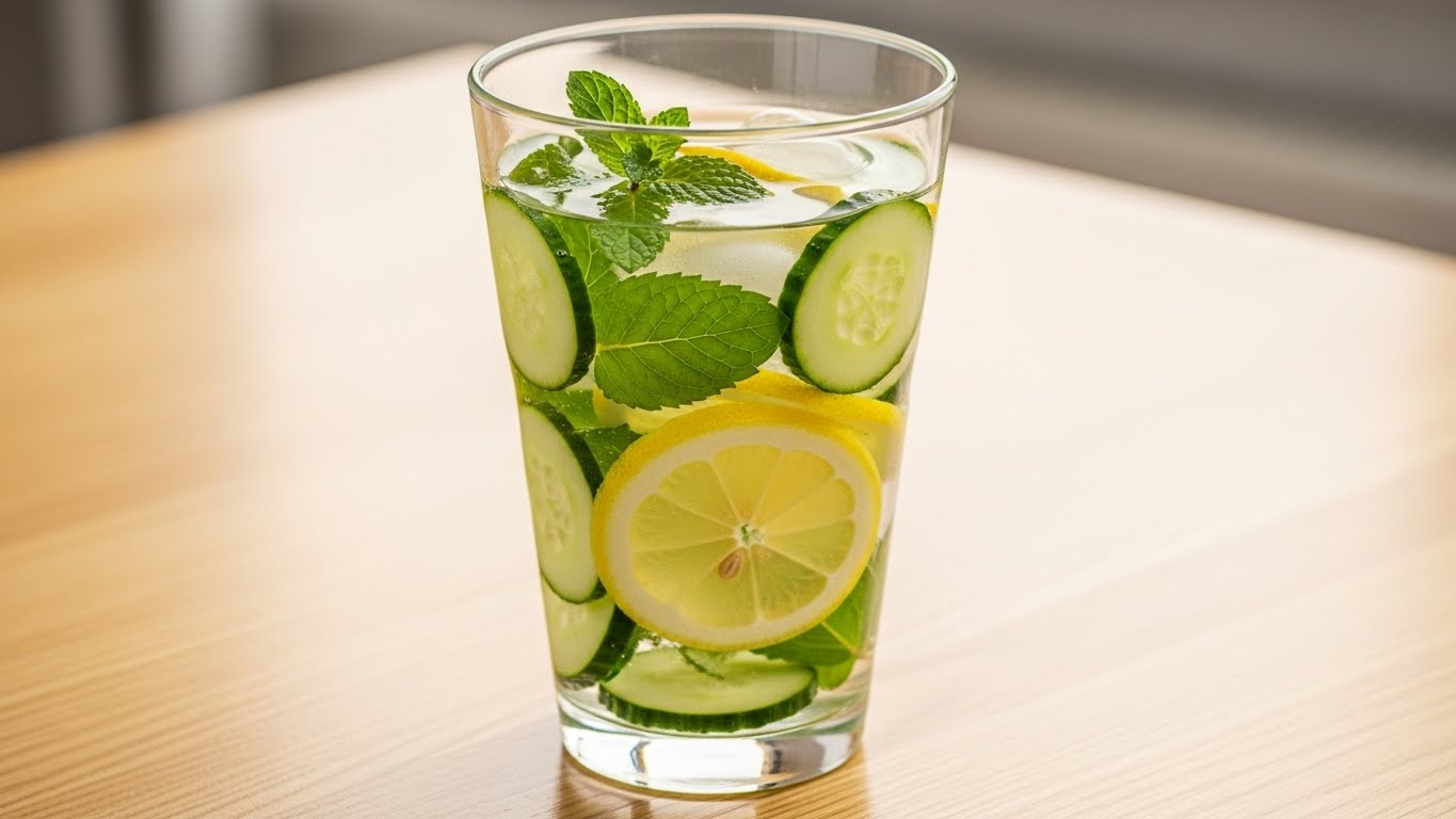 Água Aromatizada com Pepino, Limão e Hortelã