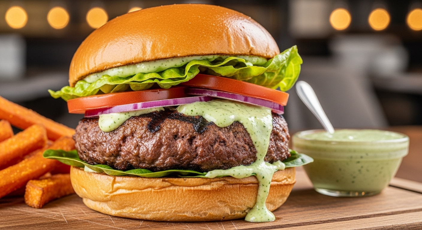 Hambúrguer de Cordeiro com Molho de Hortelã