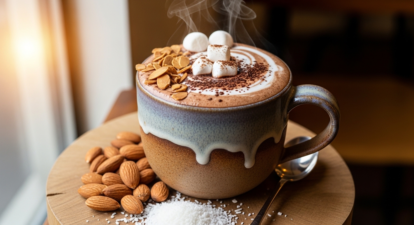 Chocolate Quente Vegano de Coco e Amêndoas