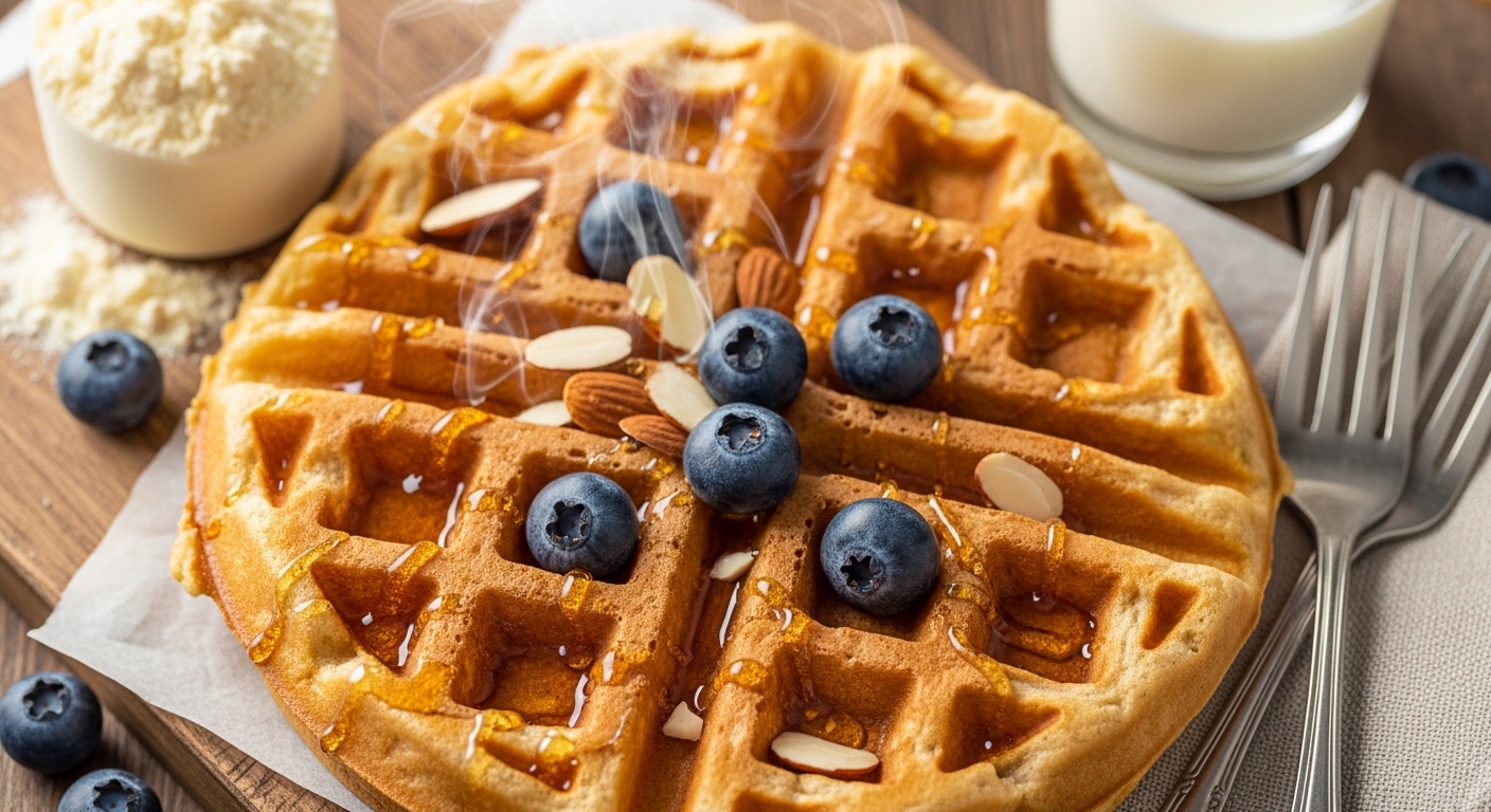Waffle Proteico de Baunilha (Pós-Treino): Crocante e Nutritivo