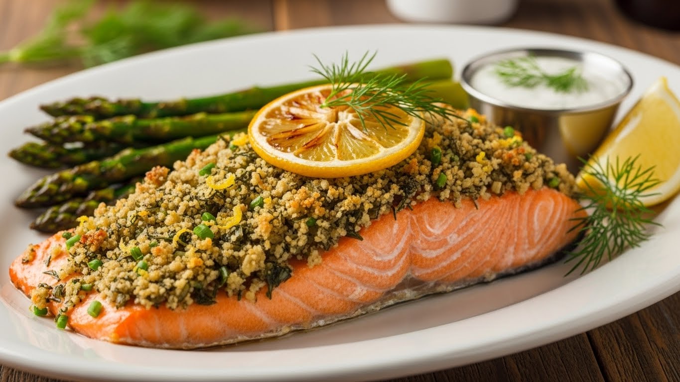 Salmão ao Forno com Crosta de Ervas e Limão