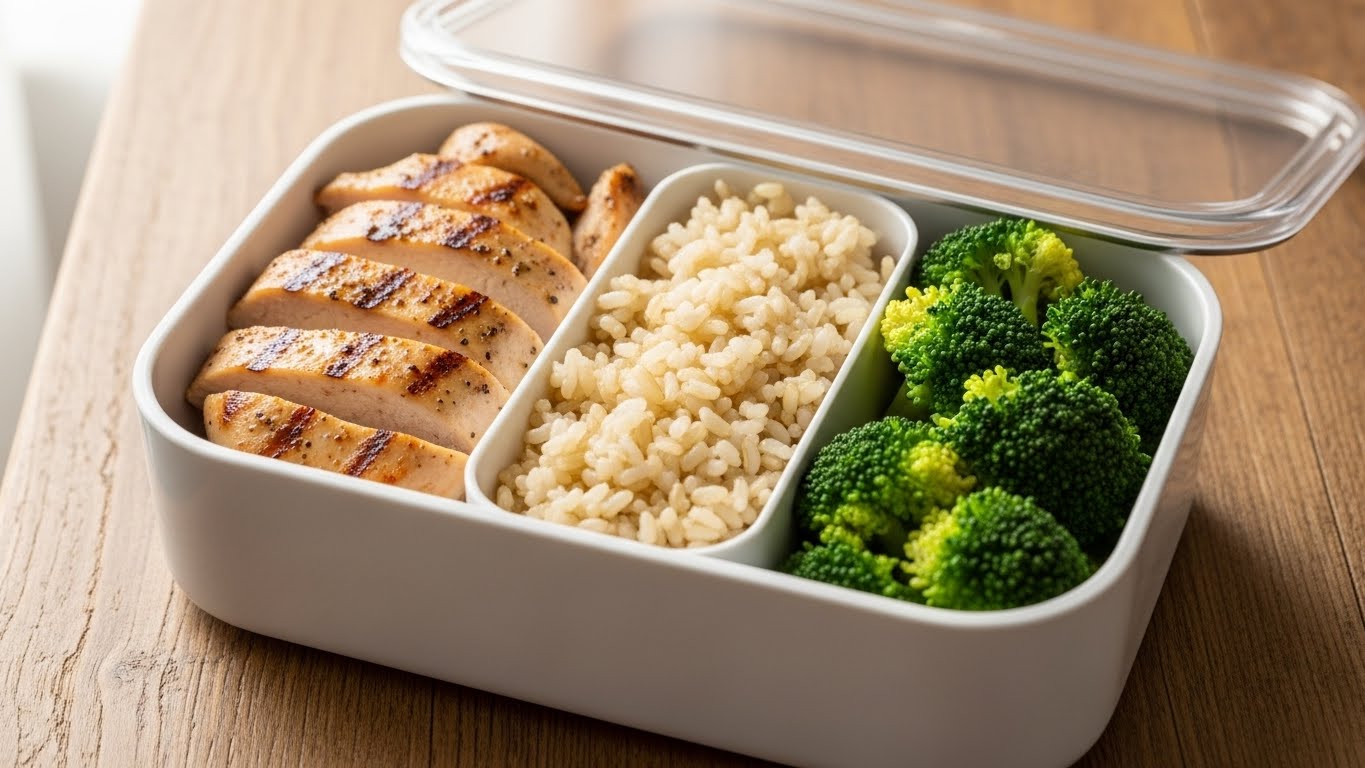 Frango Grelhado, Arroz Integral e Brócolis