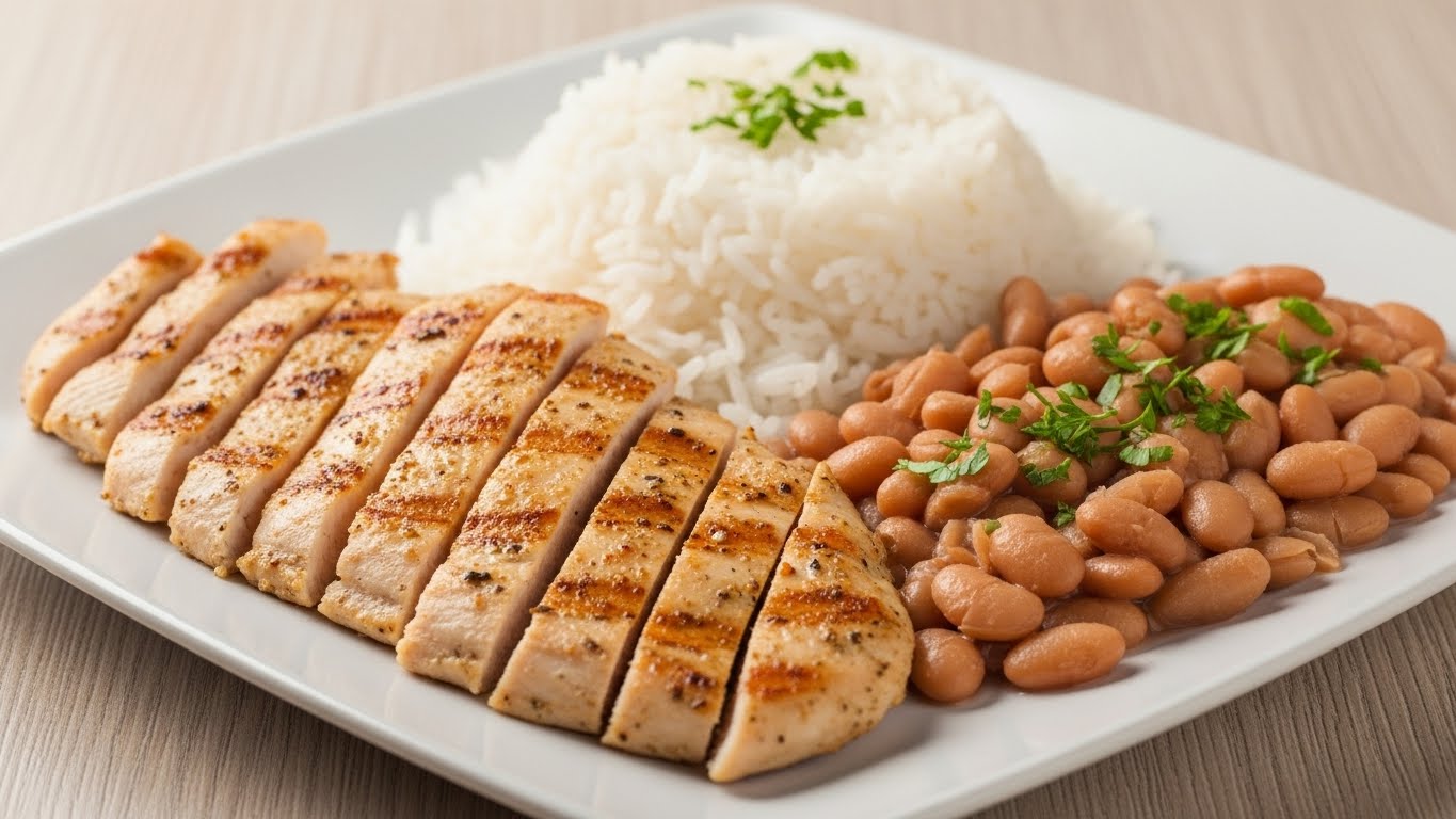 Arroz, Feijão e Frango Fitness