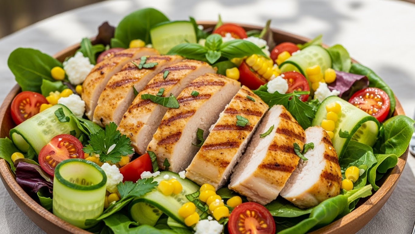 Salada Refrescante de Verão com Frango Dourado