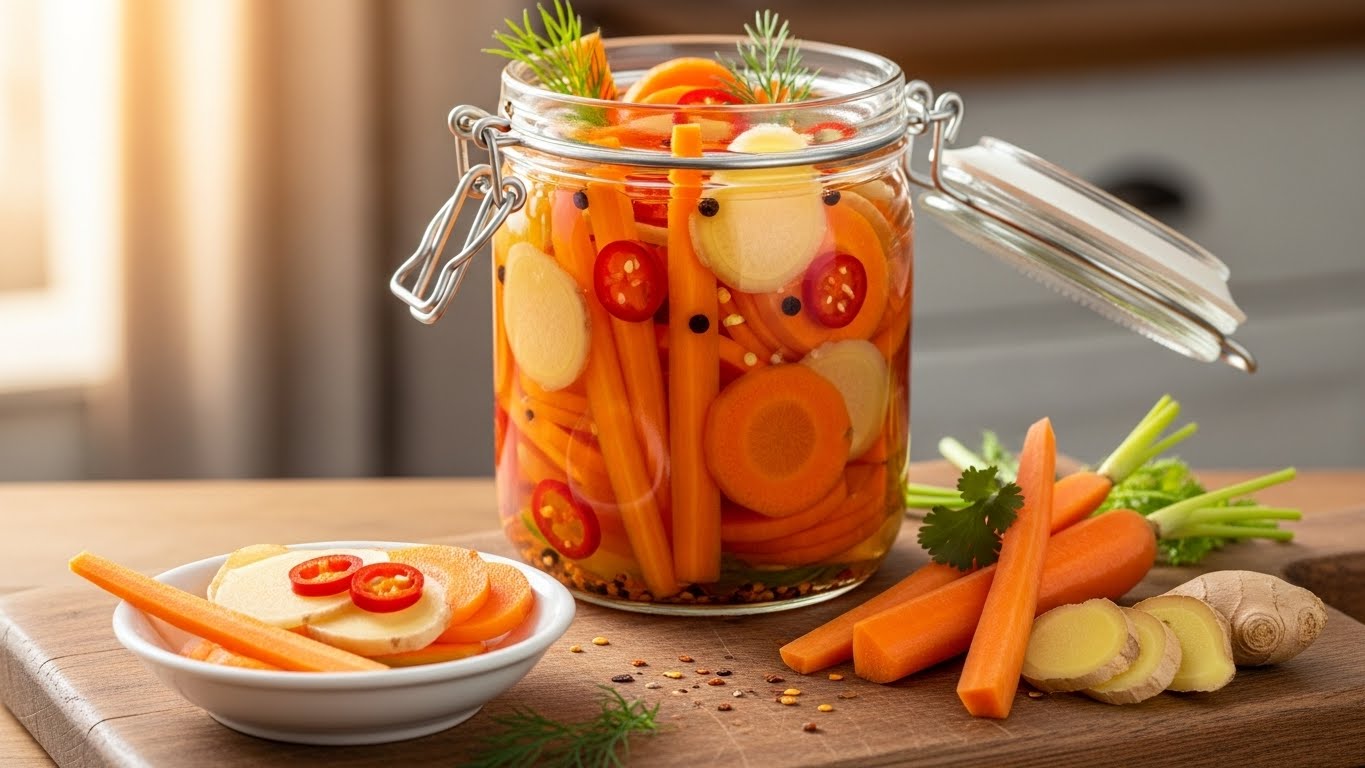 Cenouras Agridoce Picantes em Conserva com Gengibre