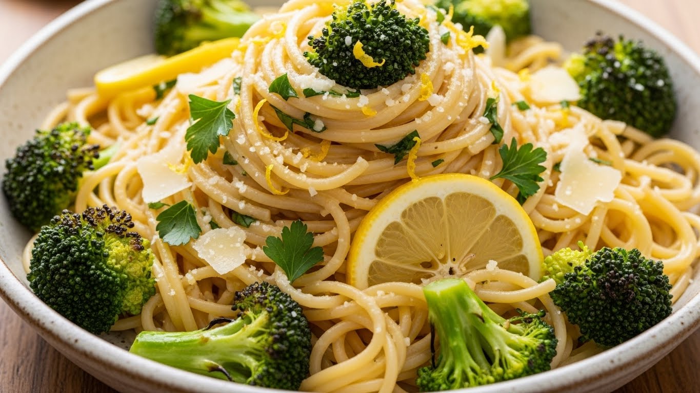 Spaghetti ao Limone Cremoso Rápido com Brócolis