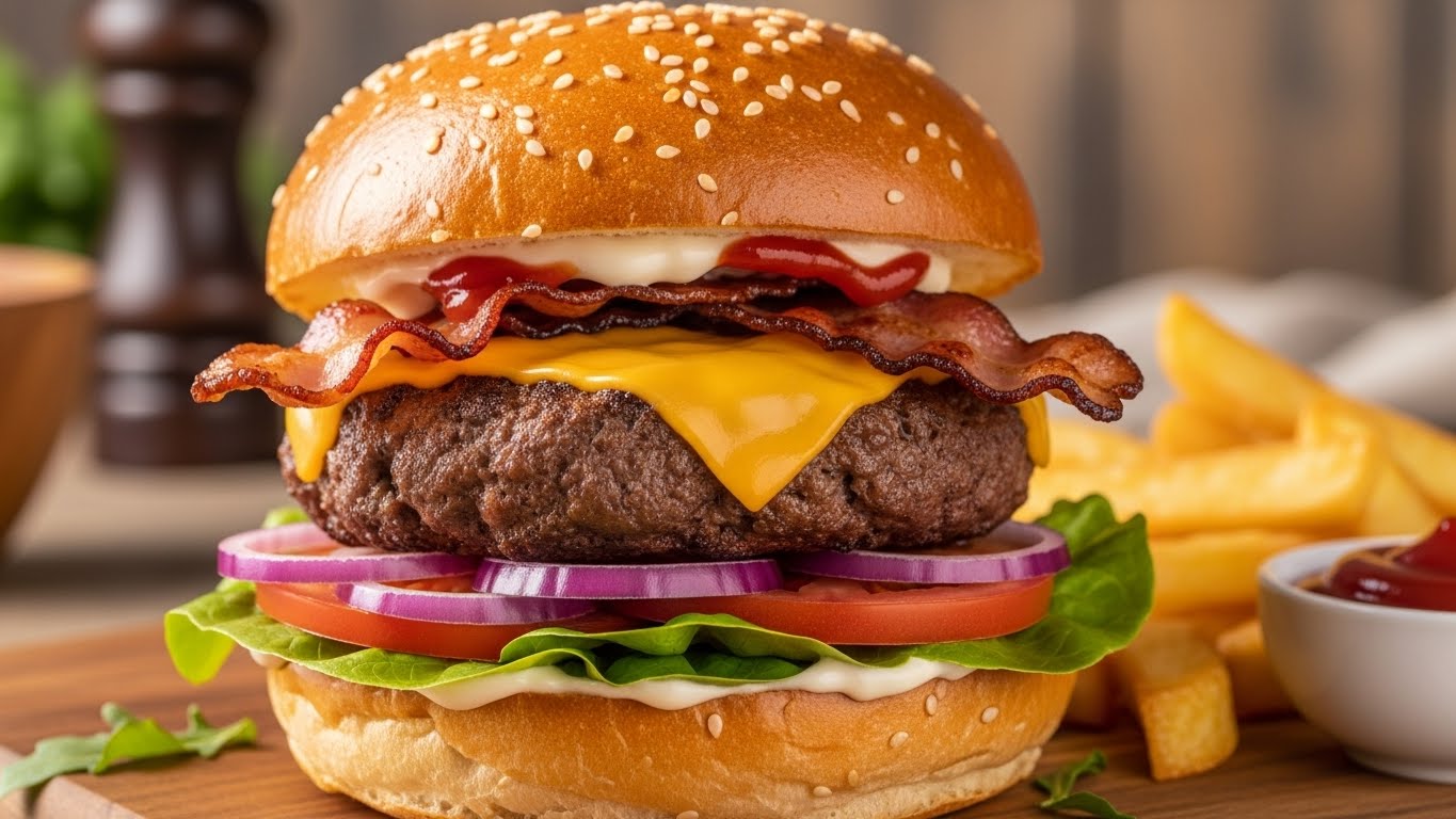 Hambúrguer Artesanal com Bacon