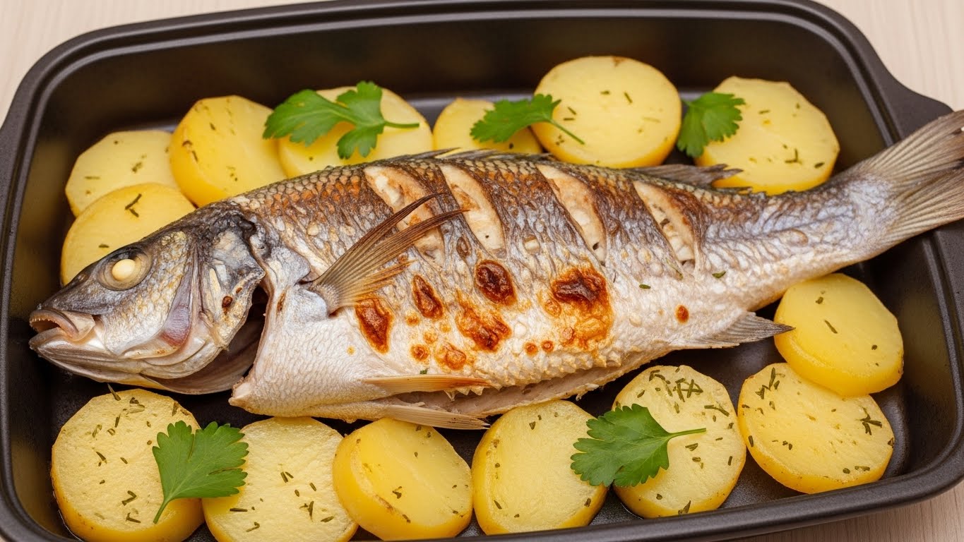 Peixe Assado com Batatas