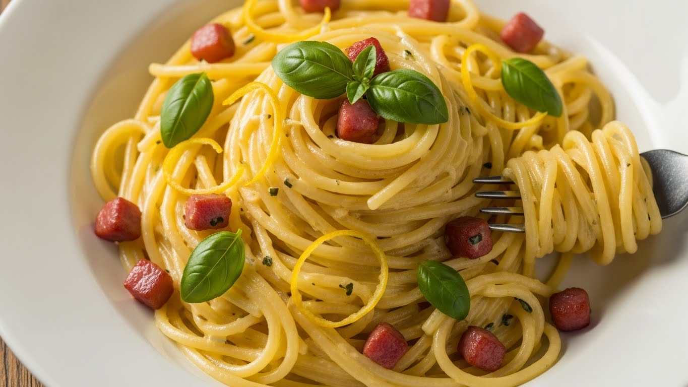 Spaghetti Cremoso de Limão Siciliano e Presunto