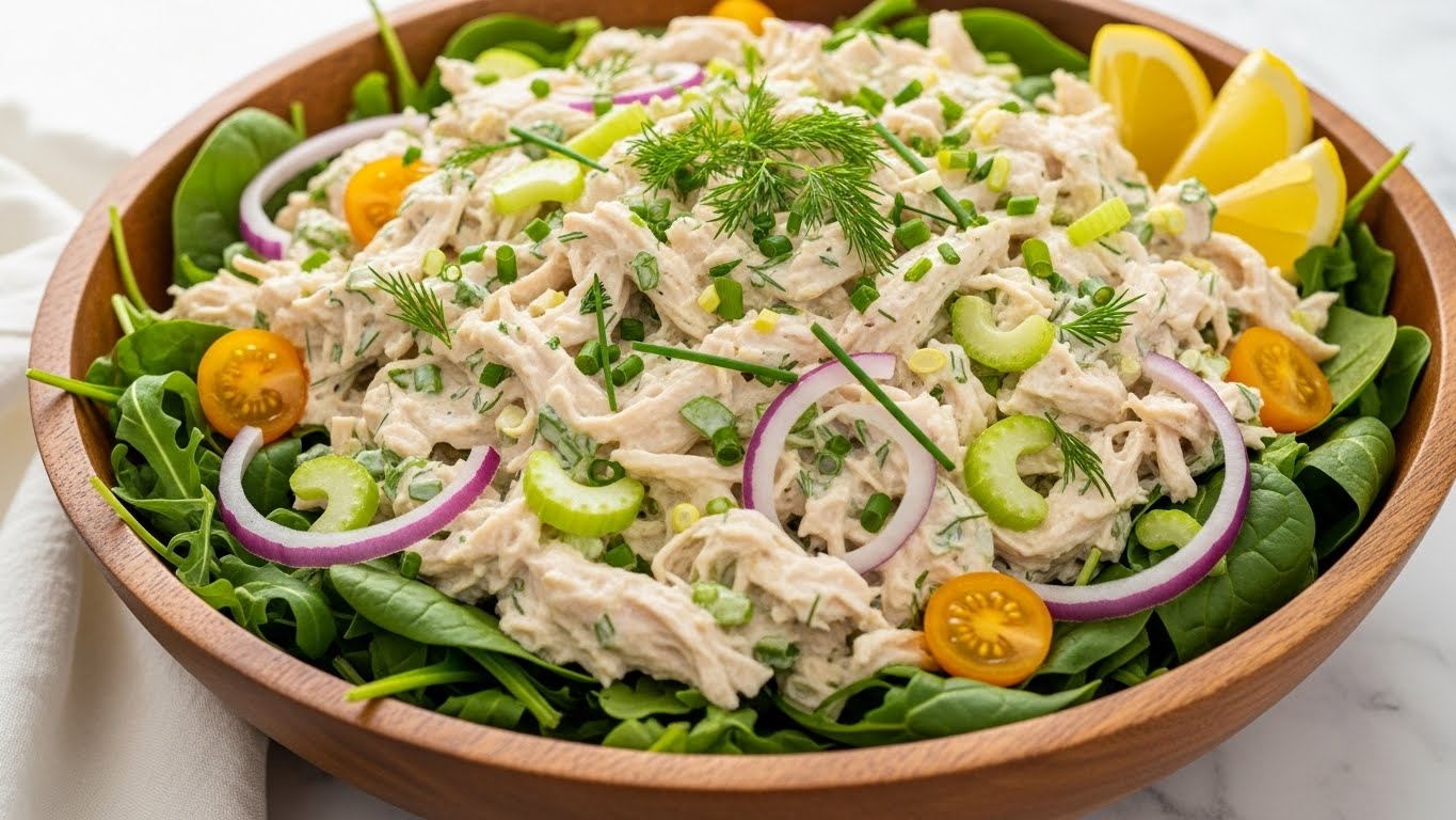 Salada Proteica de Frango Cremoso ao Limão (Sem Maionese)