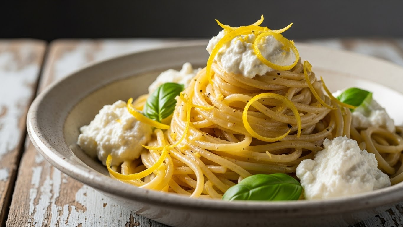 Espaguete Cremoso de Limão Siciliano e Ricota Fresca