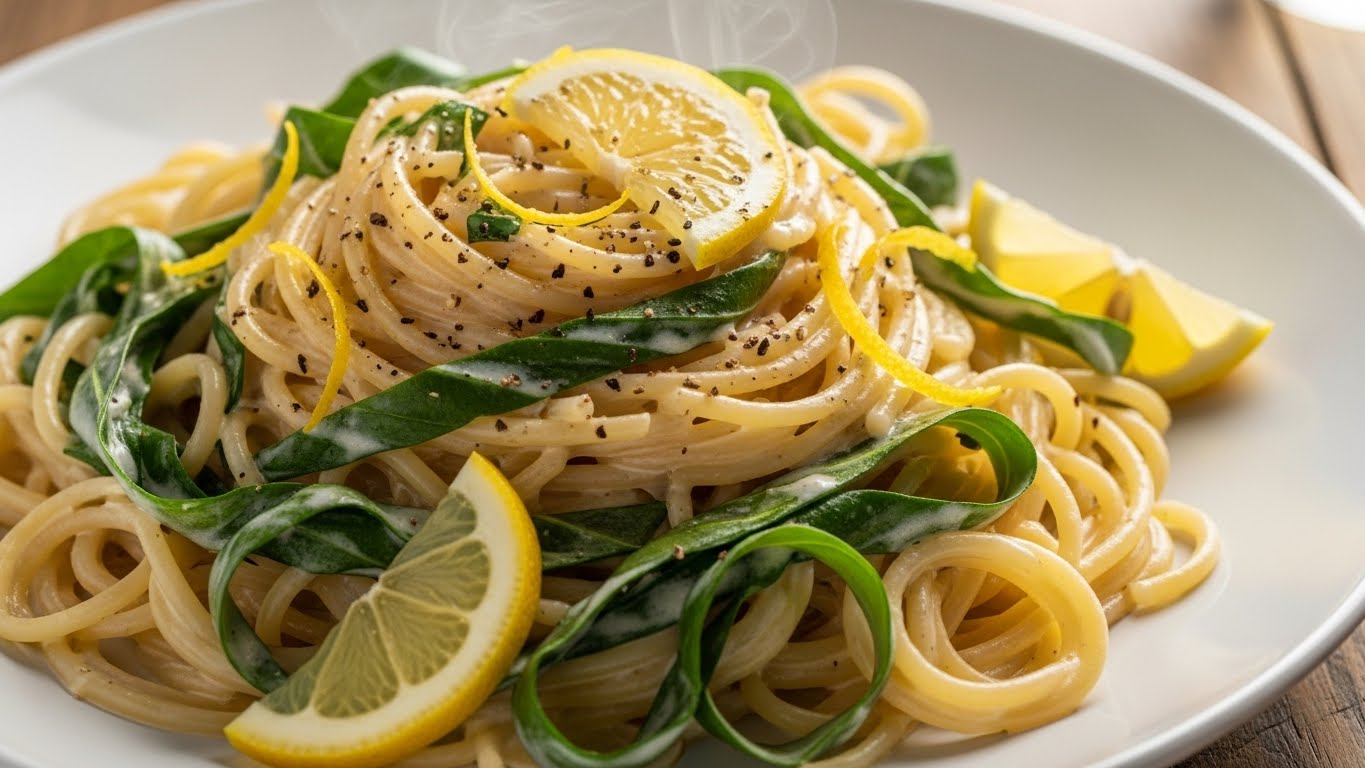 Spaghetti Cremoso ao Aroma de Limão e Manjericão