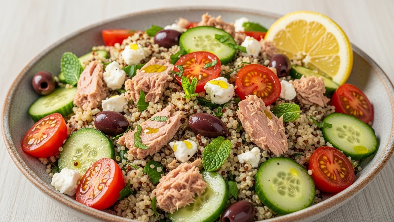 Salada Mediterrânea Rápida de Atum e Grãos