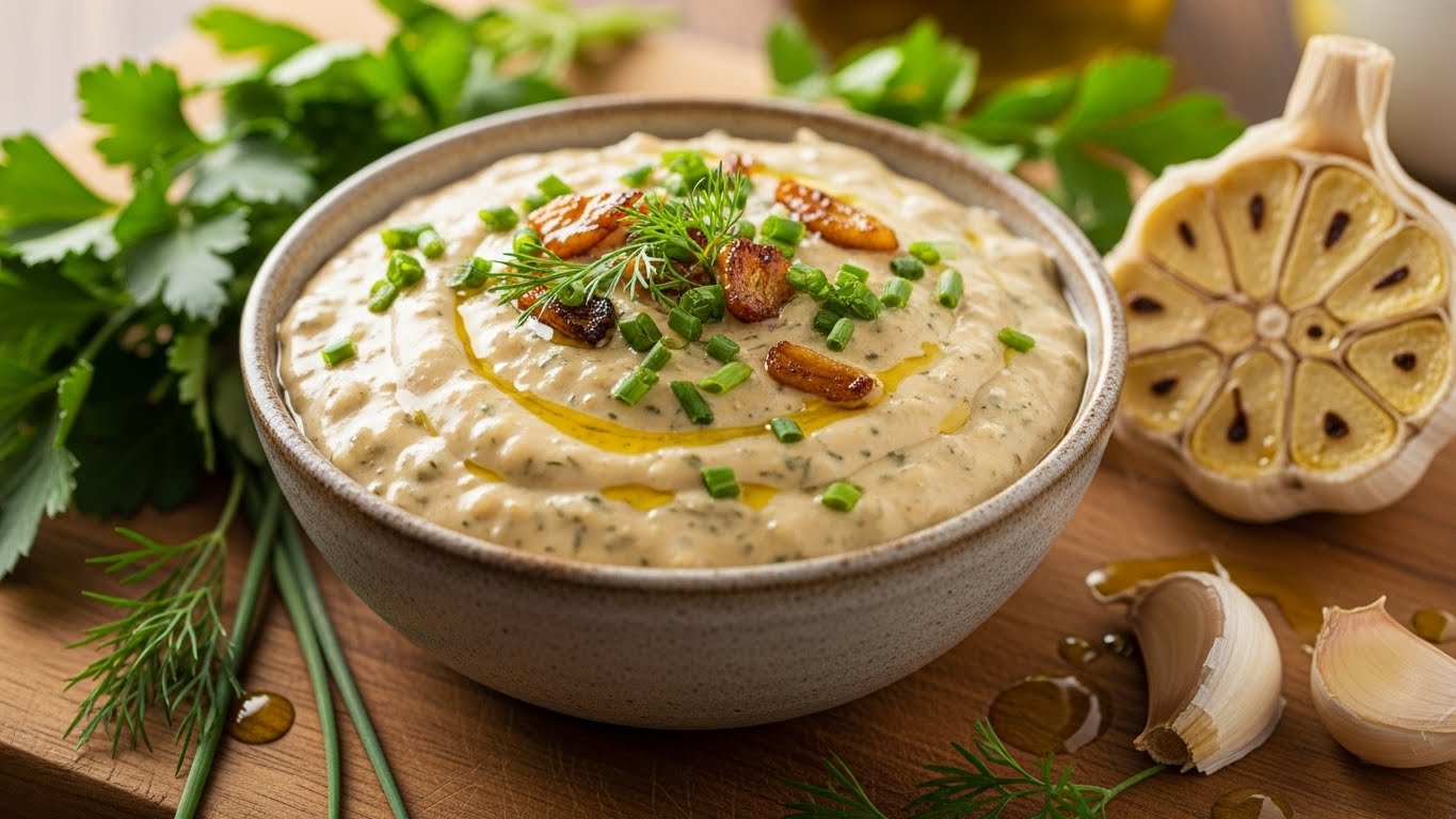 Molho Cremoso de Alho Assado e Ervas Frescas