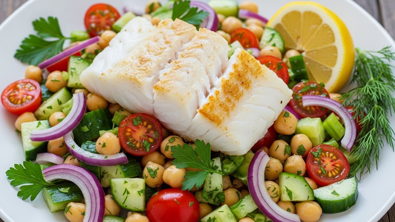 Salada de Grão-de-Bico com Bacalhau