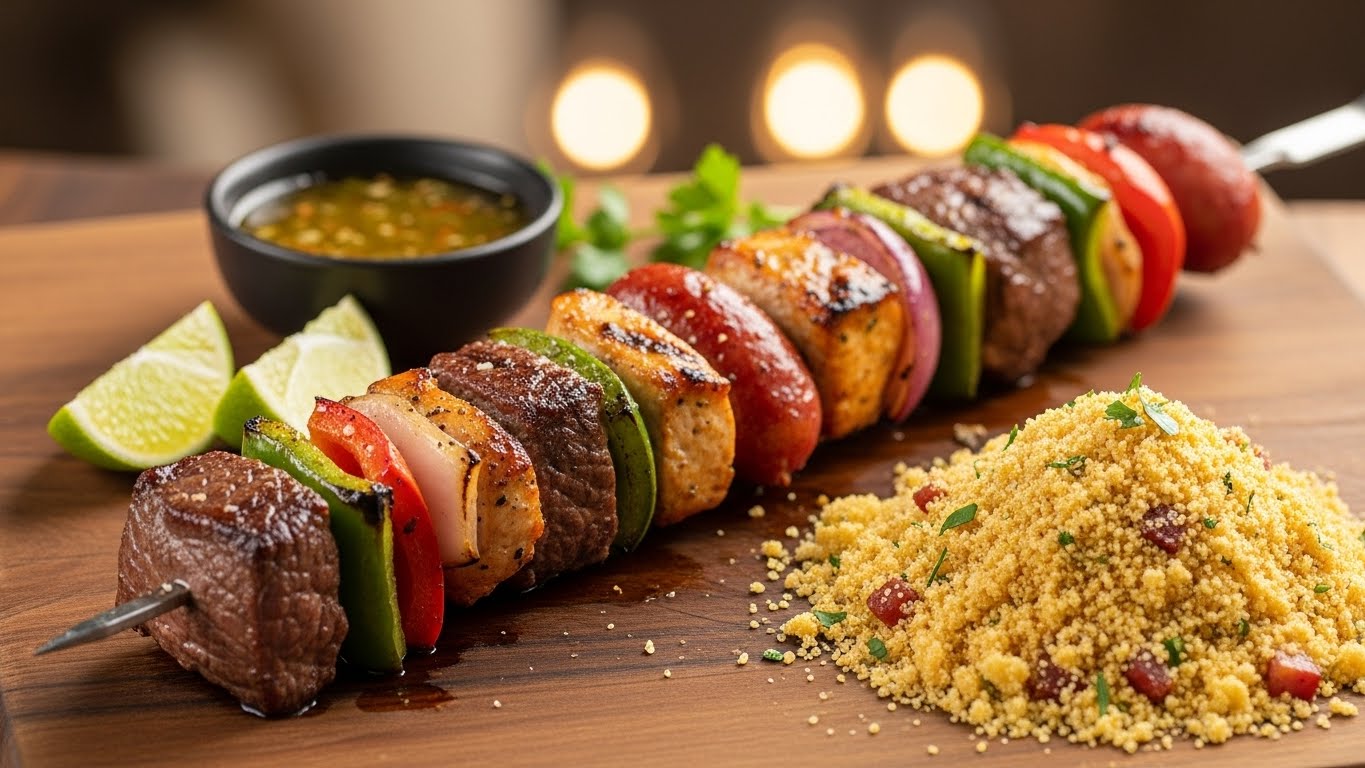 Espetinho de Carne com Farofa