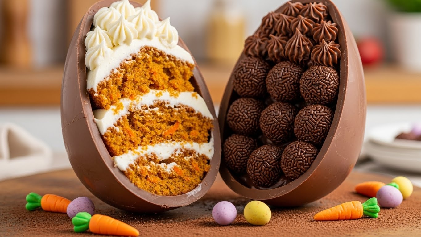 Ovo de Páscoa de Bolo de Cenoura com Brigadeiro