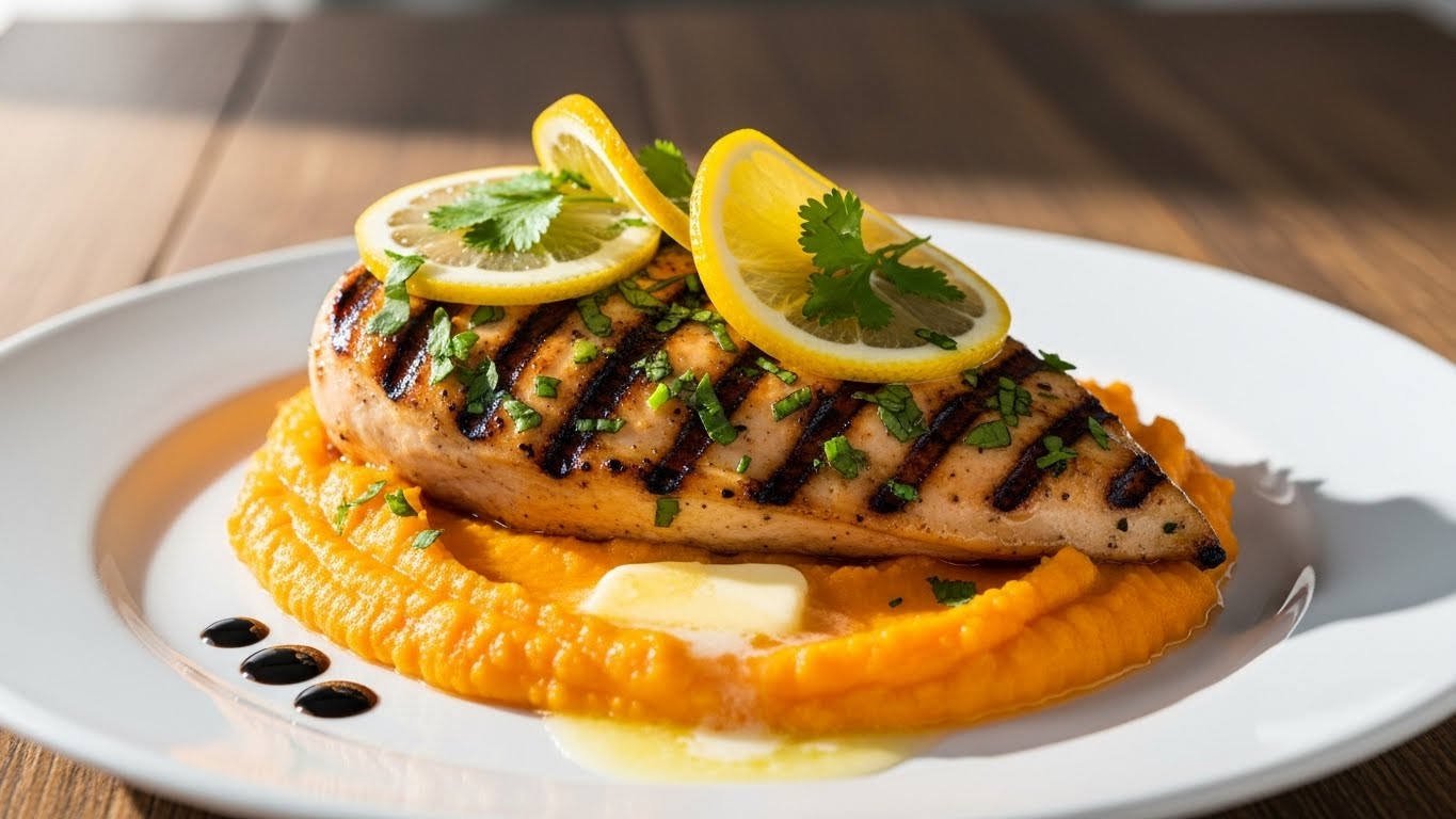 Frango Fitness Power: Grelhado Cítrico com Purê Rápido de Batata Doce
