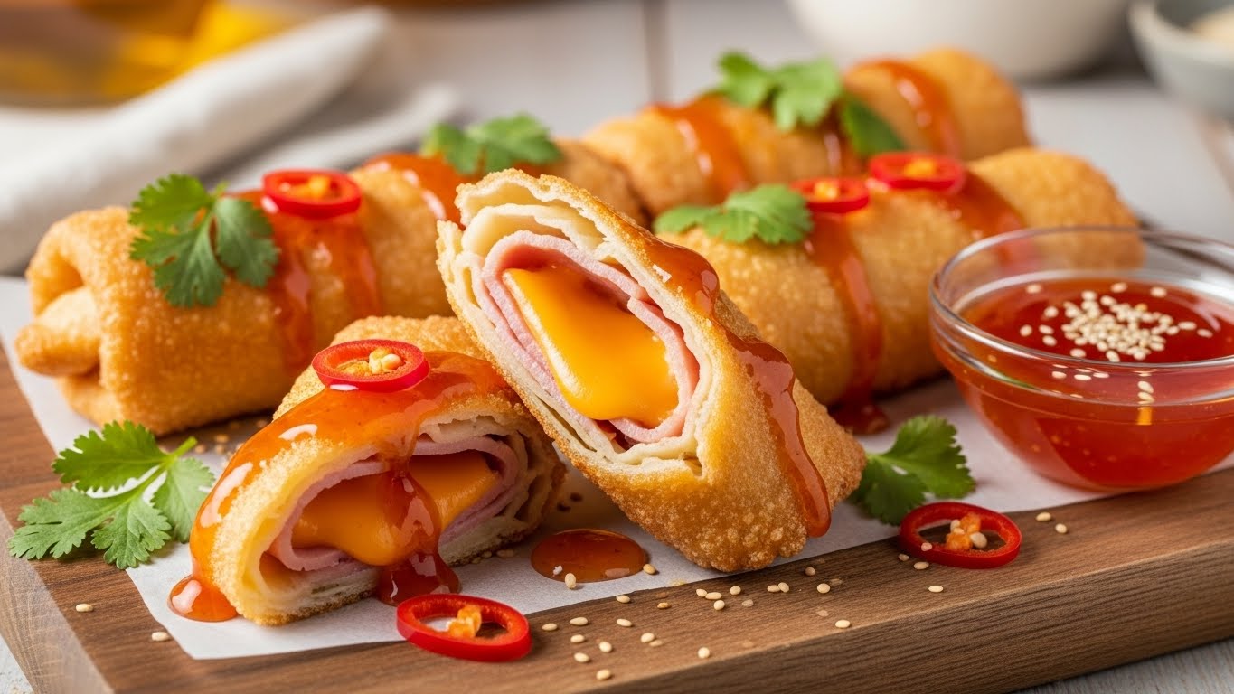 Rolinhos Crocantes de Queijo e Presunto Agridoce