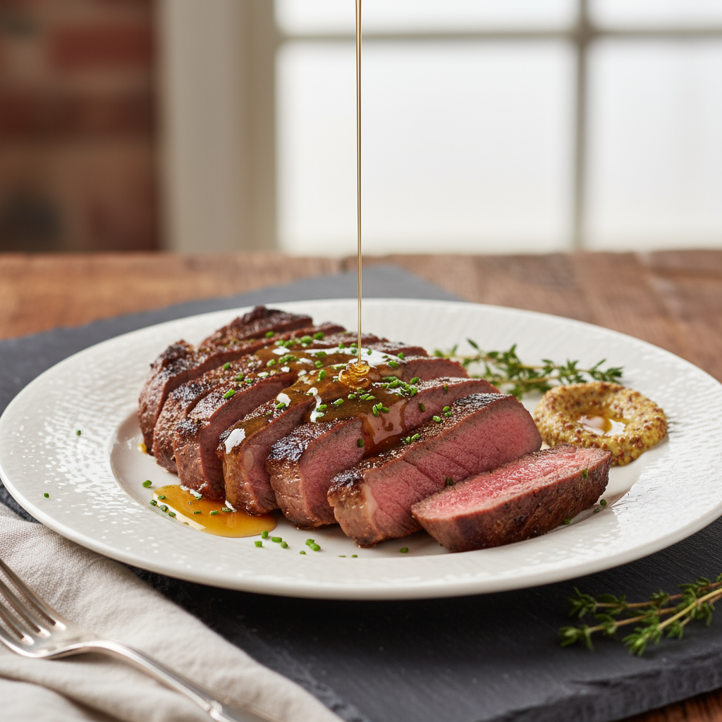 Bife de Flanco Rápido com Molho Agridoce de Mostarda e Mel