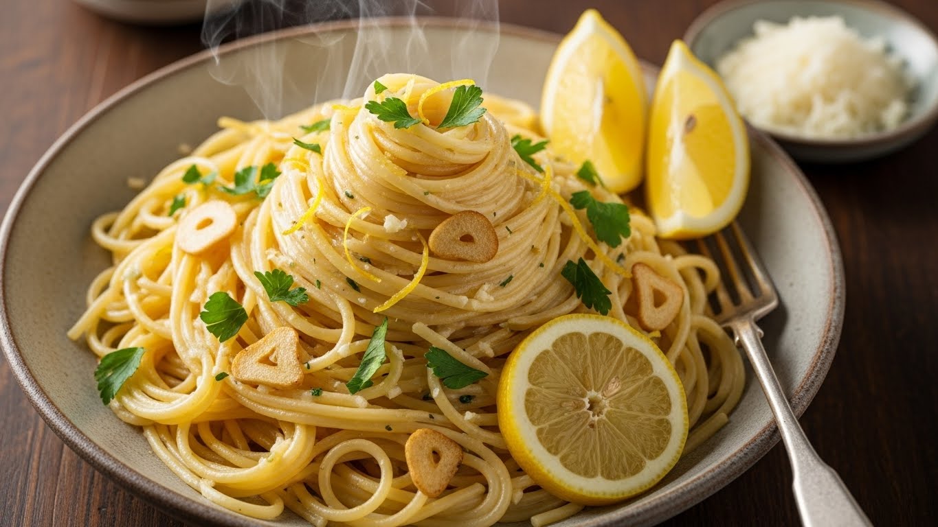 Spaghetti Cremoso ao Limão e Alho (Pronto em 20 Minutos)