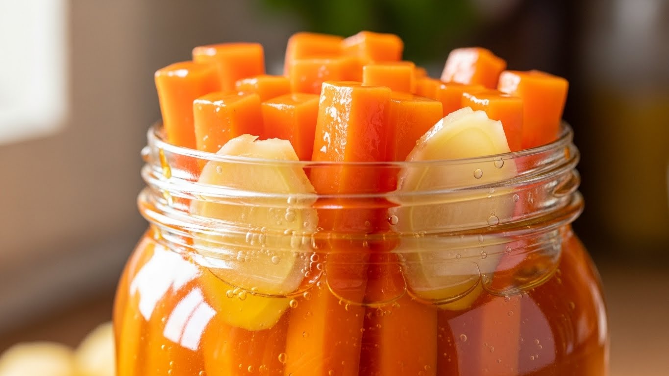 Cenouras Crocantes em Conserva Agridoce com Toque de Gengibre