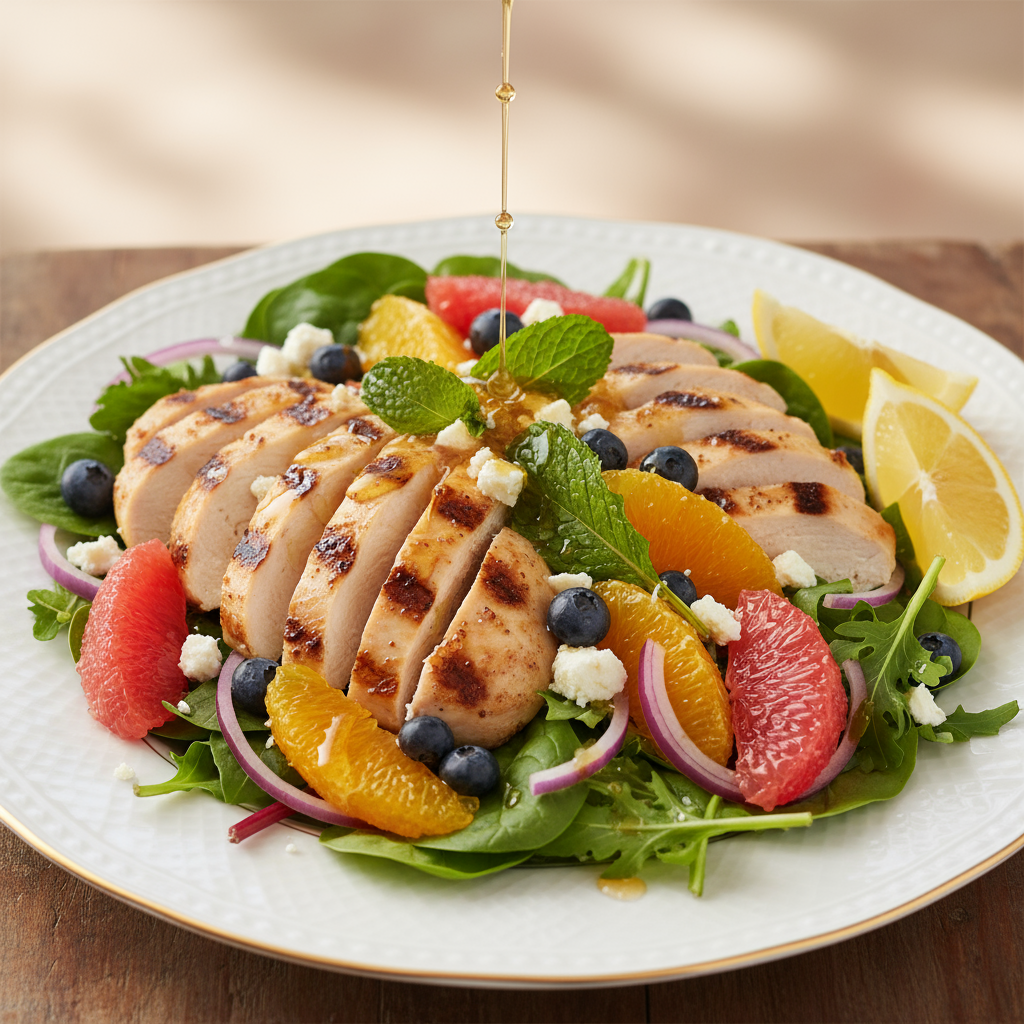 Salada Refrescante de Verão com Frango e Molho Cítrico de Mel