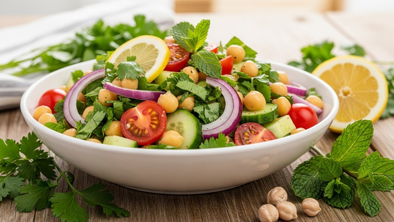 Explosão de Frescor: Salada de Grão-de-Bico e Ervas