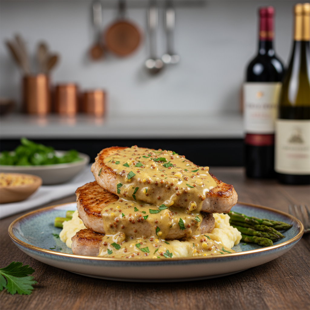 Bistecas Suínas Cremosas ao Alho e Mostarda