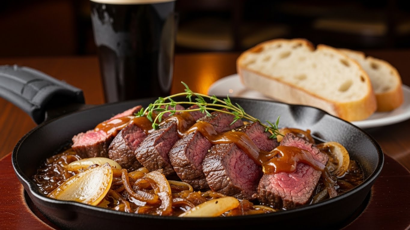 Bife Acebolado Rápido com Molho de Cerveja Preta
