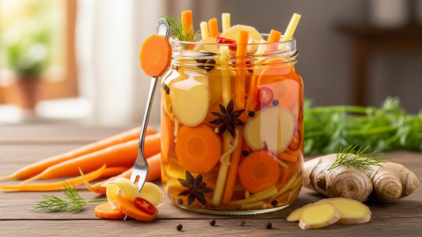 Picles de Cenoura e Gengibre Agridoce