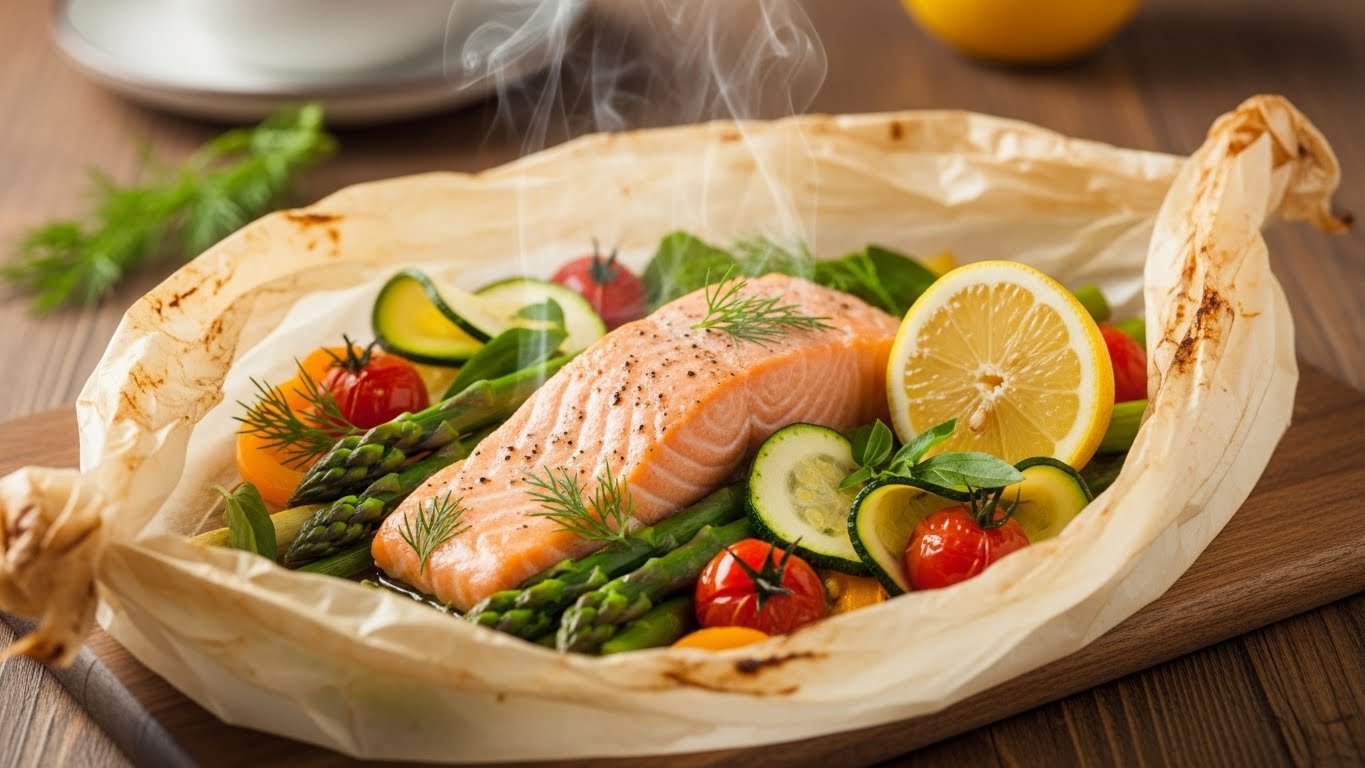 Salmão em Papelote com Legumes