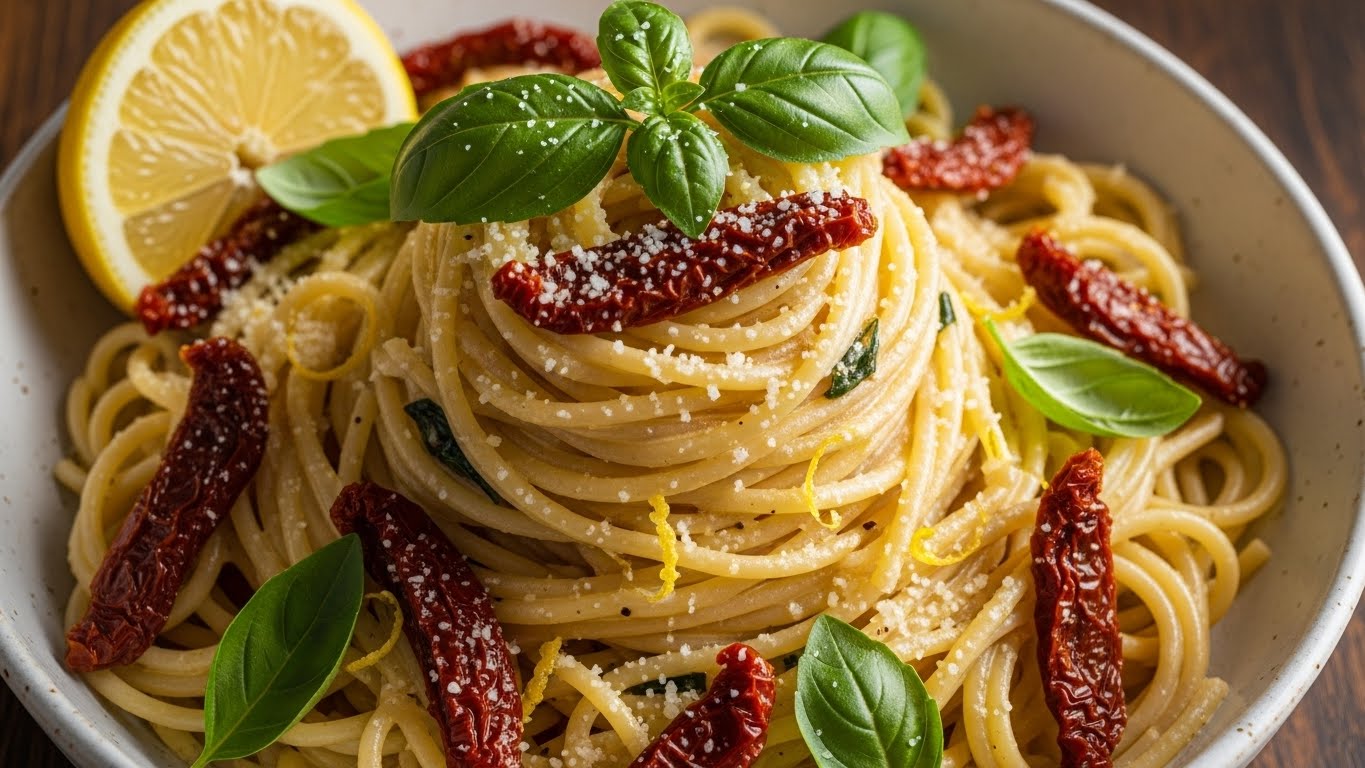 Spaghetti Cremoso ao Limone com Tomate Seco