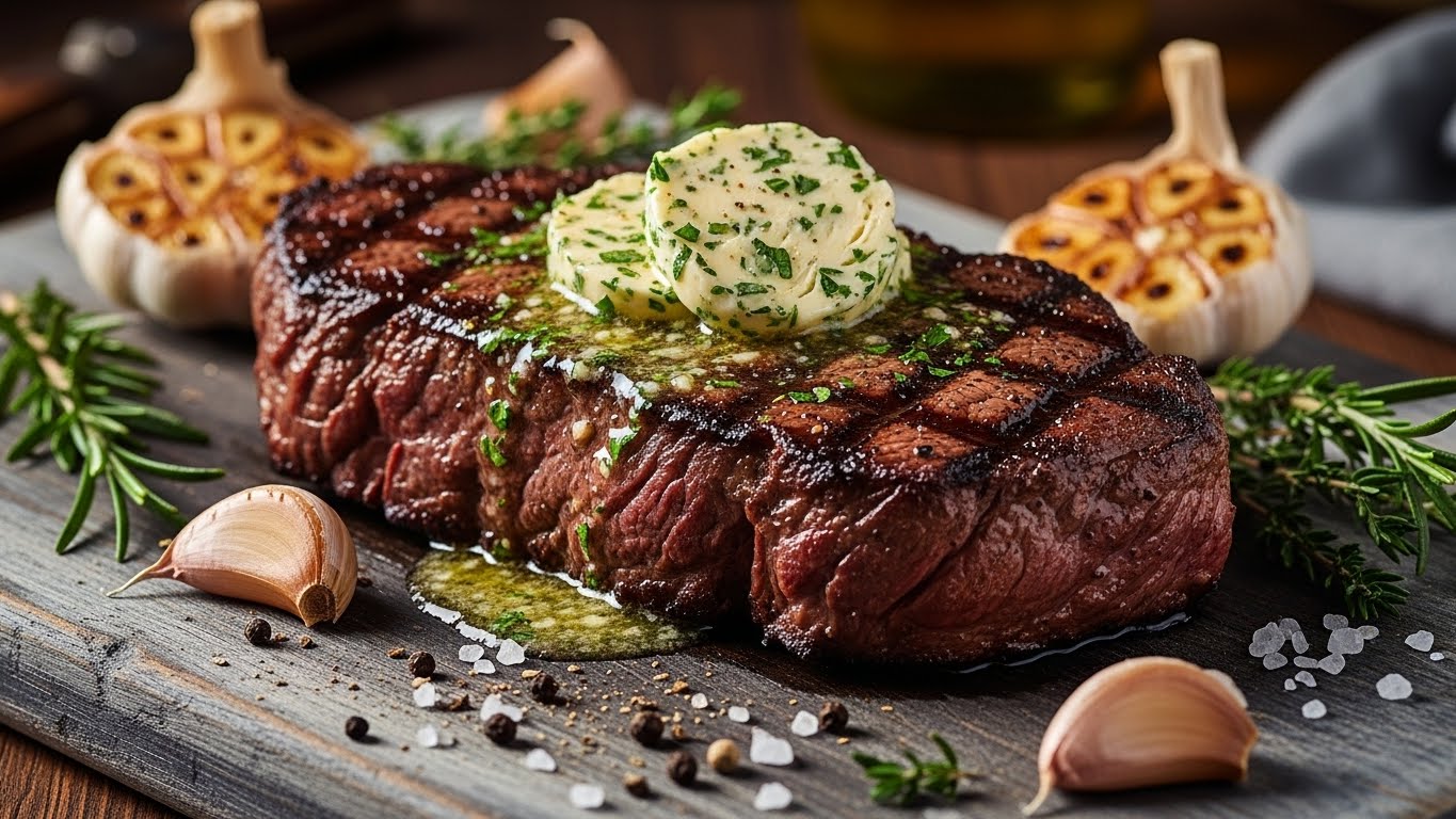 Bife Rústico de Contrafilé com Manteiga de Alho e Ervas