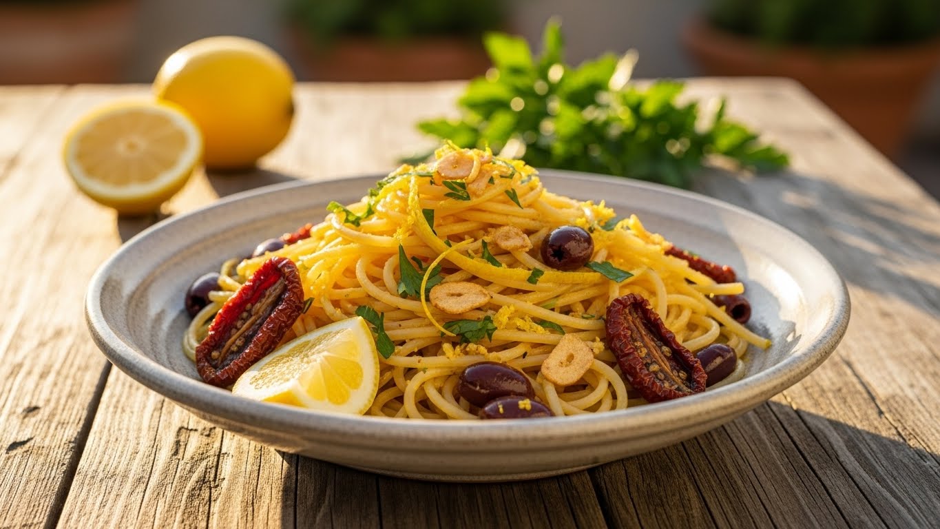 Spaghetti do Sol com Crocância de Limão e Alho
