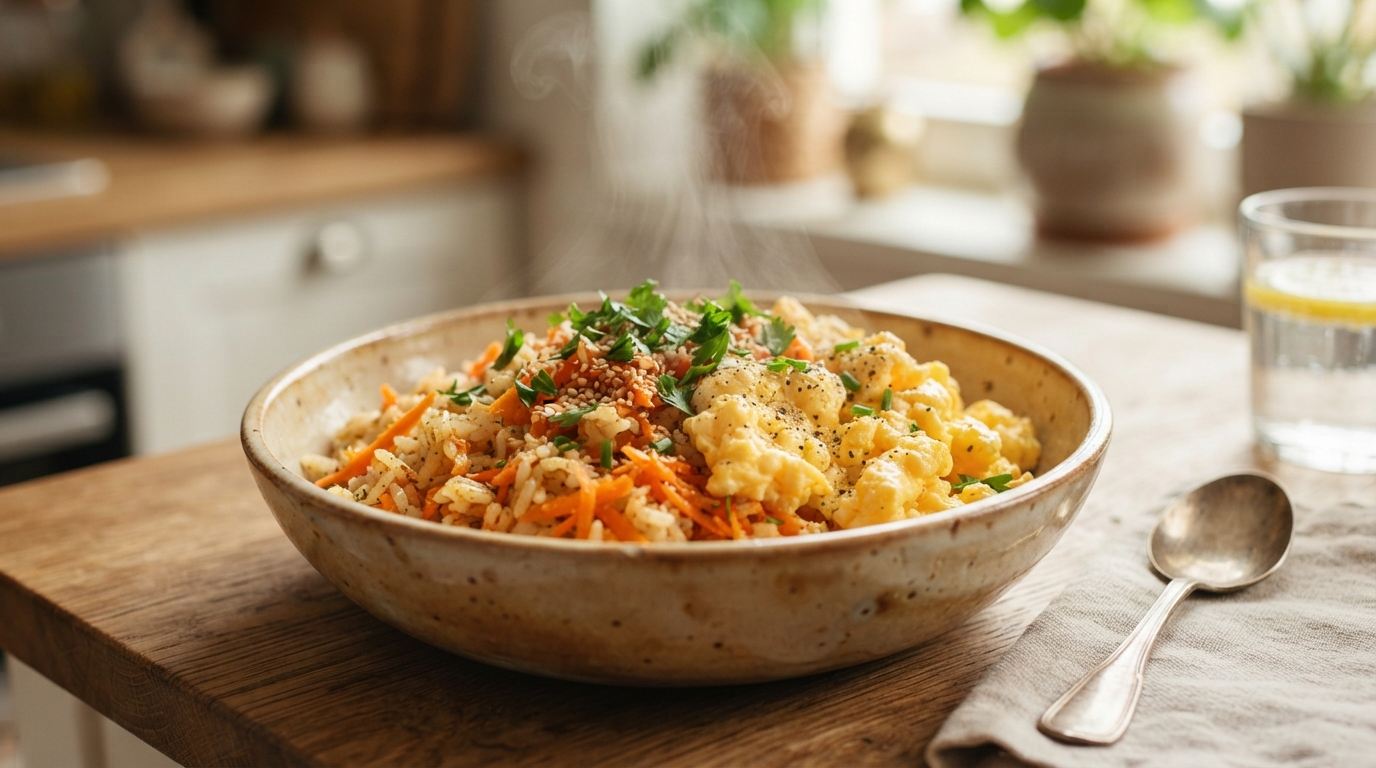 Arroz com ovo e cenoura