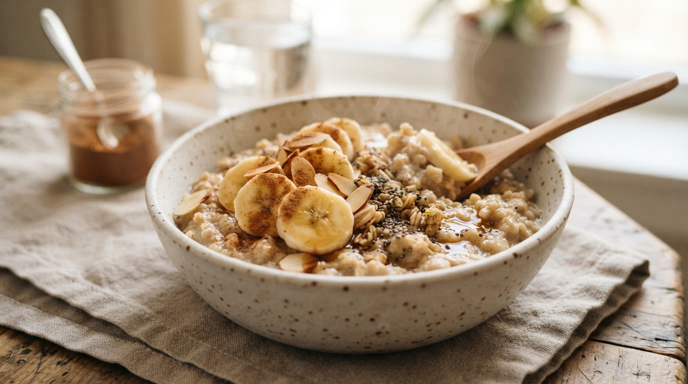 Mingau de banana, aveia e canela