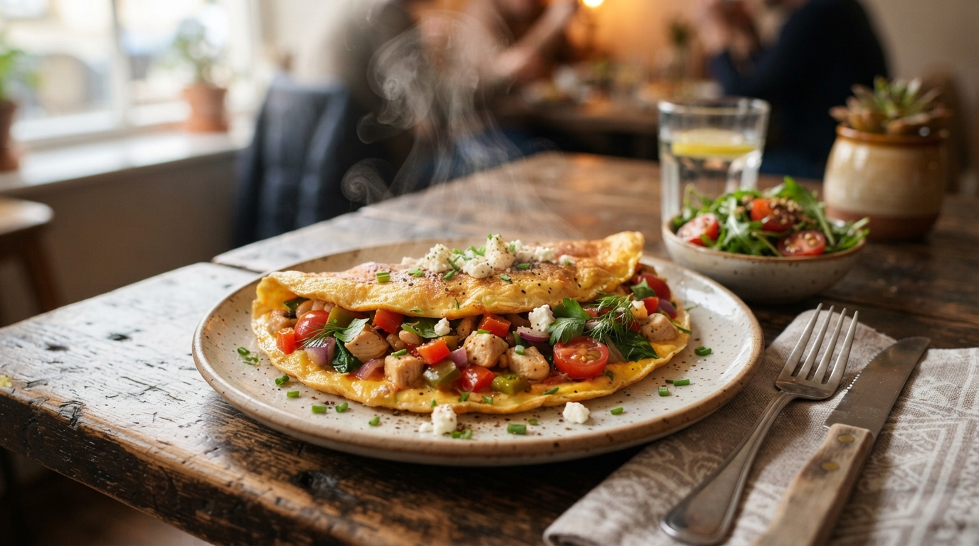 Omelete de frango e legumes