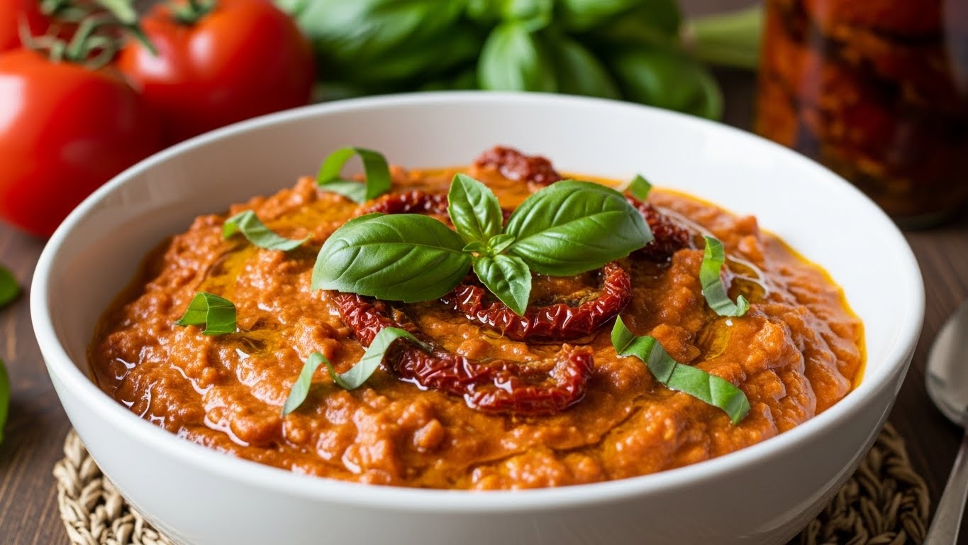 Molho Cremoso Rústico de Tomate Seco e Manjericão