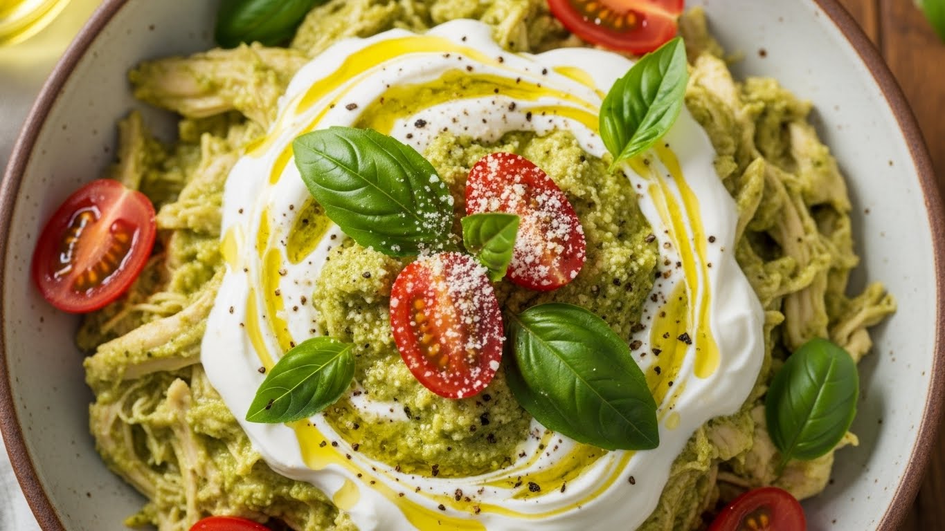 Bowl de Frango Cremoso ao Pesto Rápido e Iogurte