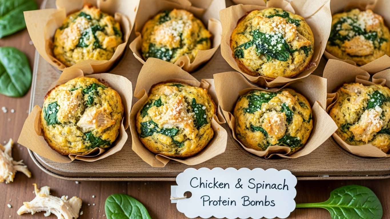 Bombas Proteicas de Frango e Espinafre (Muffins Pré-Treino)