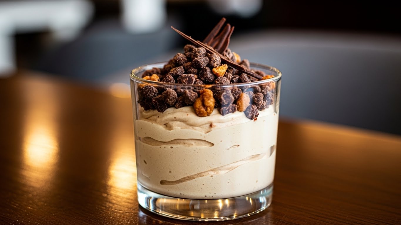 Mousse de Café Cremoso com Crocante de Chocolate
