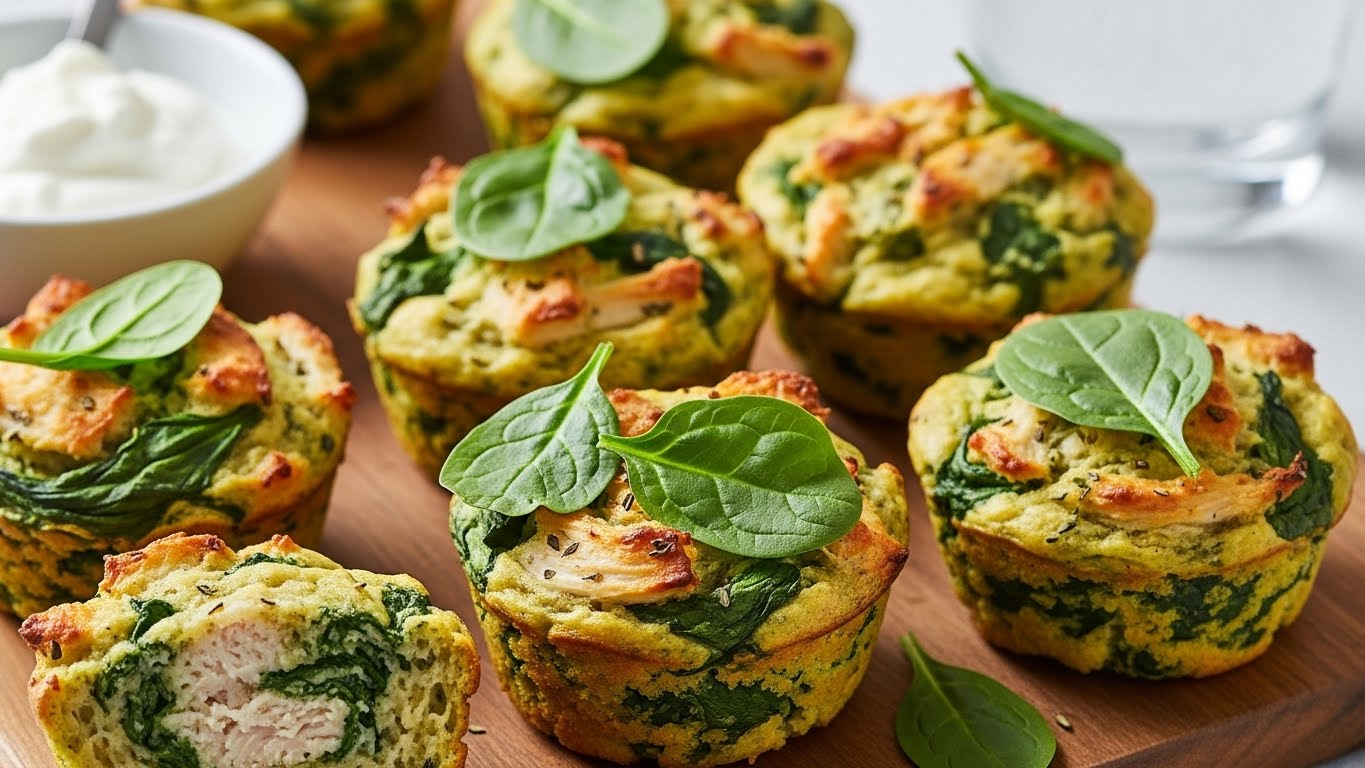 Muffins Proteicos de Frango e Espinafre (Pré-Treino)
