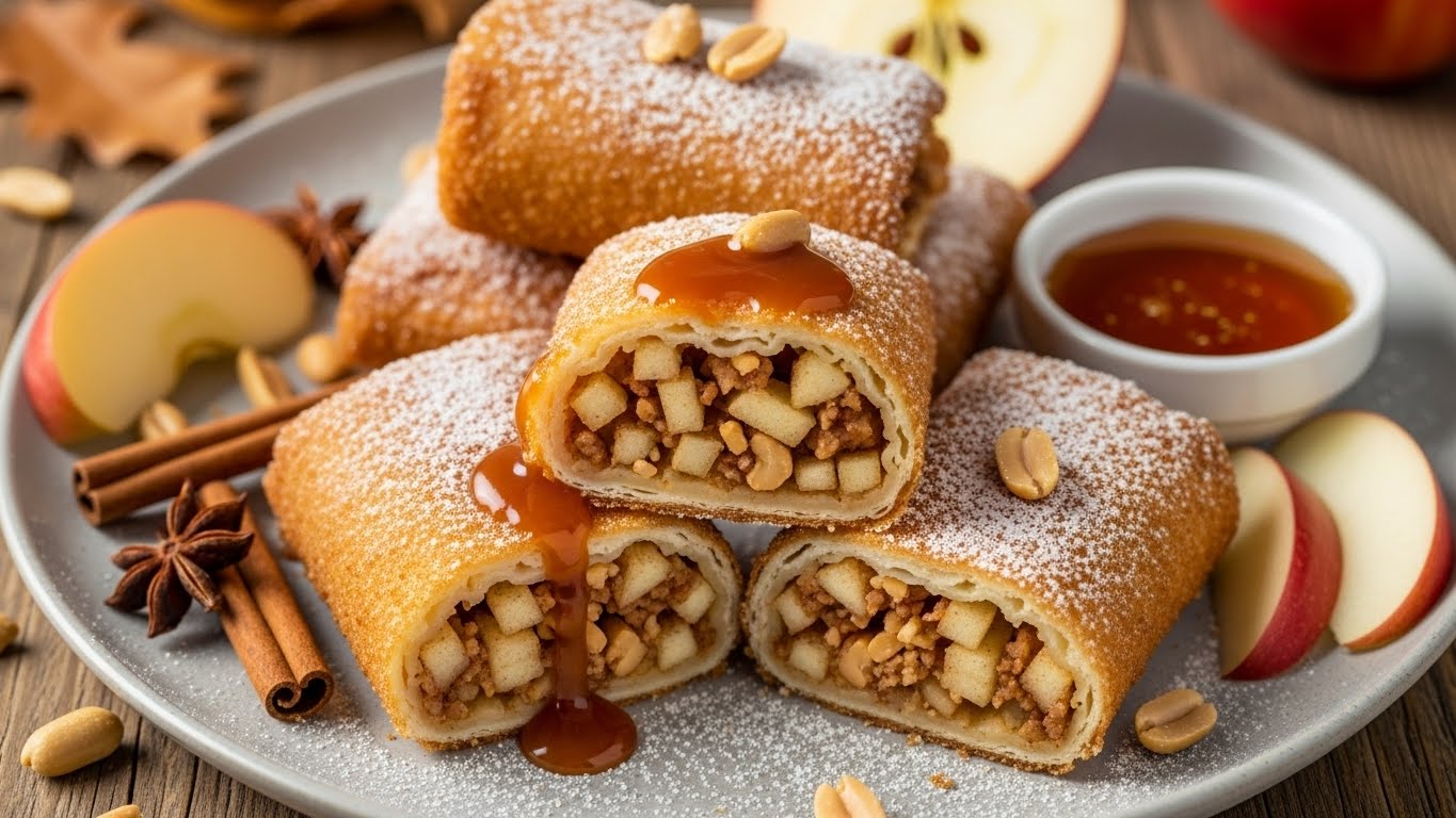 Rolinhos Crocantes de Maçã e Amendoim com Canela