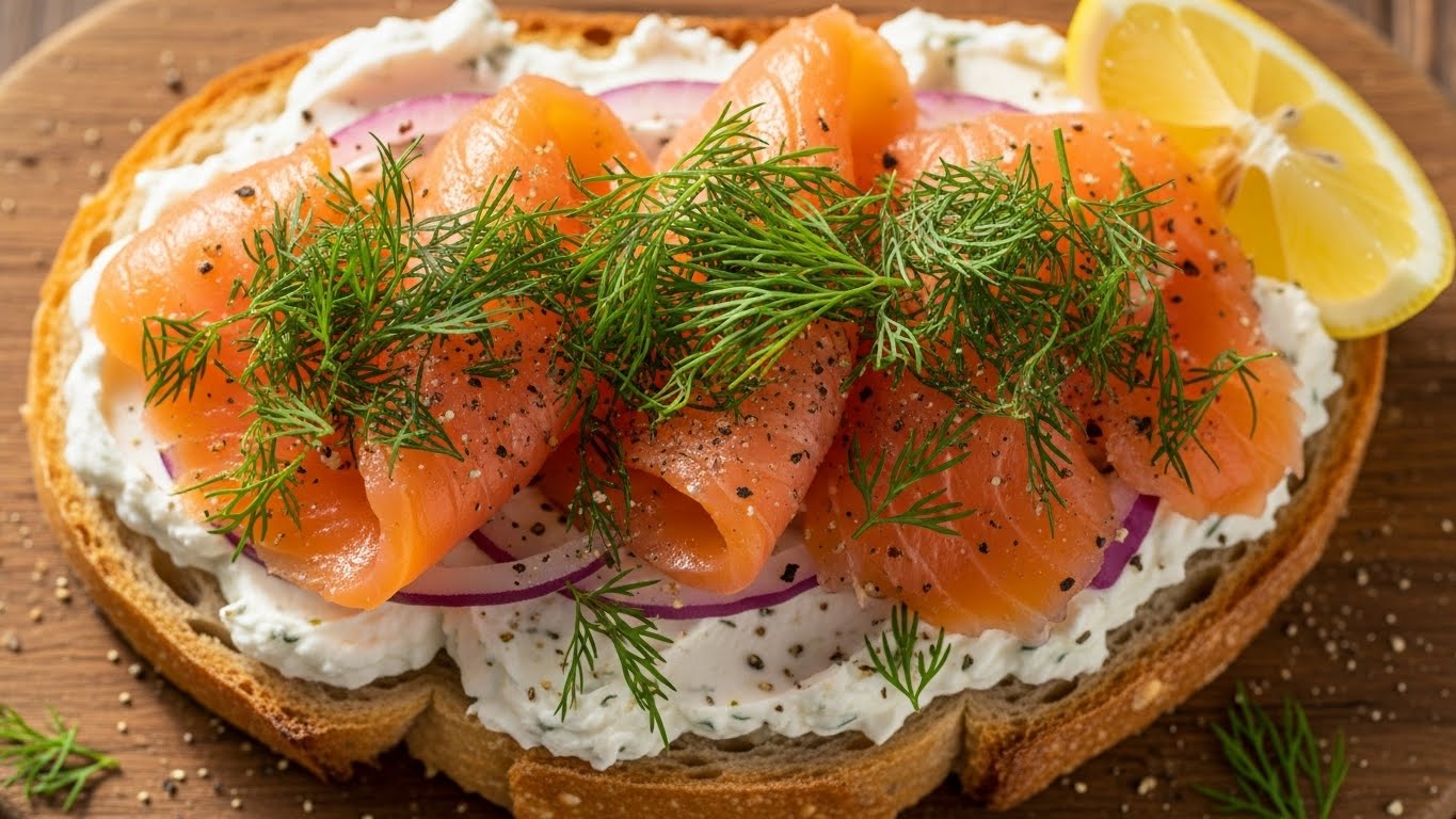 Sanduíche de Salmão Defumado com Cream Cheese e Dill