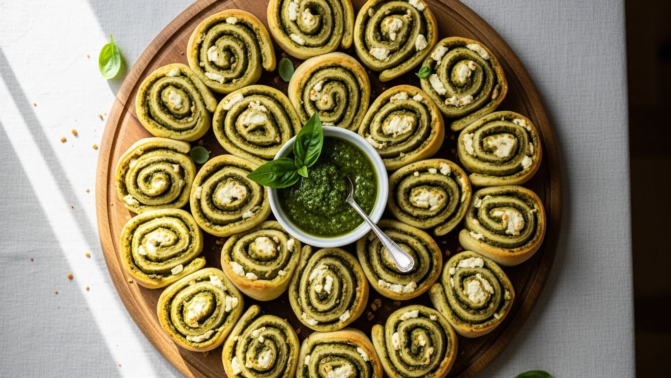 Pinwheels de Pesto e Queijo Cremoso